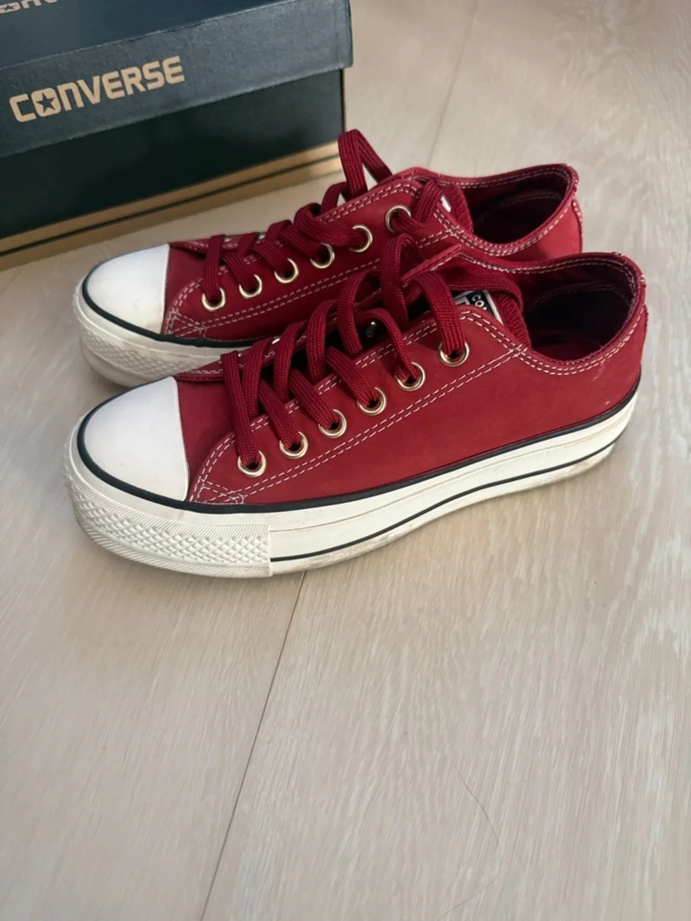 Converse Maroon Low-Top Platformed Canvas Sneakers - Picture 3 of 12